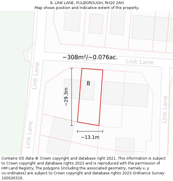 8, LINK LANE, PULBOROUGH, RH20 2AN: Plot and title map