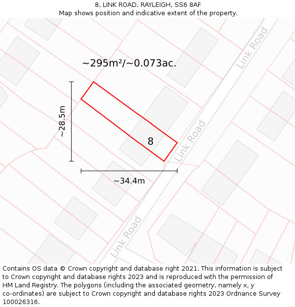 8, LINK ROAD, RAYLEIGH, SS6 8AF: Plot and title map