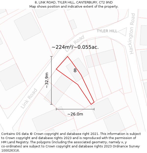 8, LINK ROAD, TYLER HILL, CANTERBURY, CT2 9ND: Plot and title map