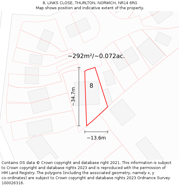 8, LINKS CLOSE, THURLTON, NORWICH, NR14 6RG: Plot and title map
