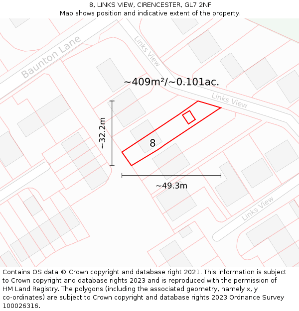 8, LINKS VIEW, CIRENCESTER, GL7 2NF: Plot and title map