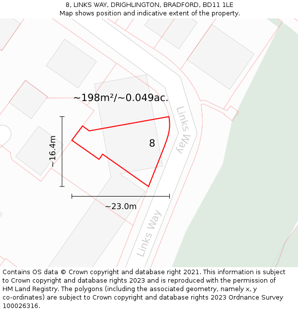 8, LINKS WAY, DRIGHLINGTON, BRADFORD, BD11 1LE: Plot and title map