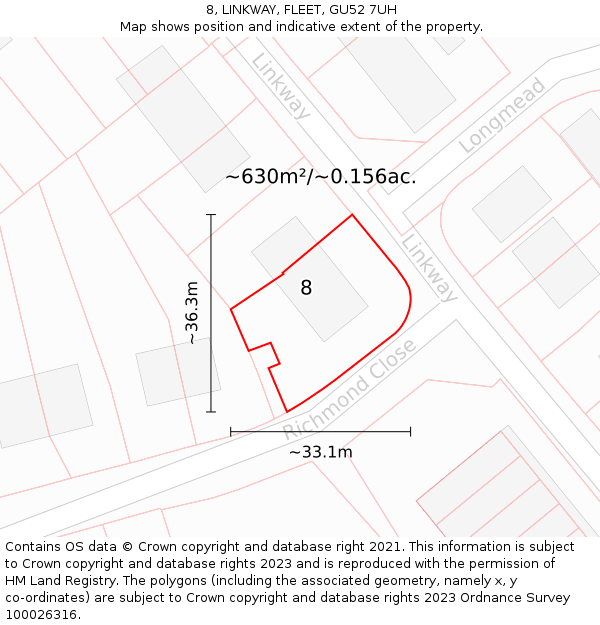 8, LINKWAY, FLEET, GU52 7UH: Plot and title map