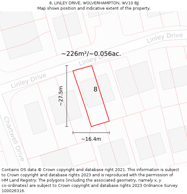 8, LINLEY DRIVE, WOLVERHAMPTON, WV10 8JJ: Plot and title map