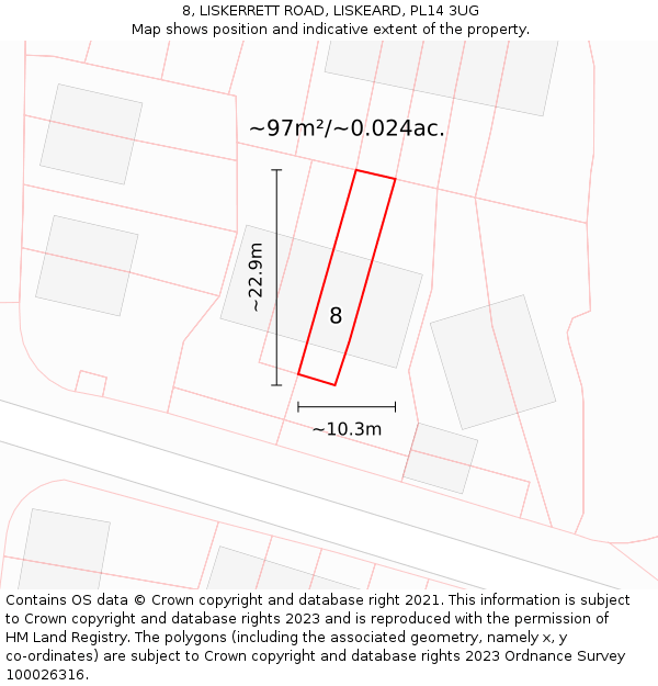 8, LISKERRETT ROAD, LISKEARD, PL14 3UG: Plot and title map