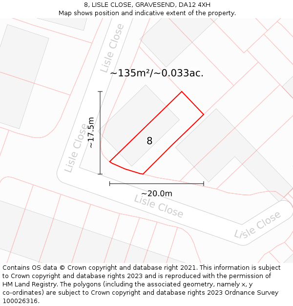 8, LISLE CLOSE, GRAVESEND, DA12 4XH: Plot and title map