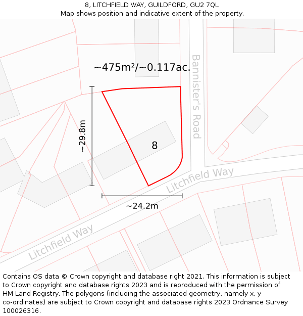 8, LITCHFIELD WAY, GUILDFORD, GU2 7QL: Plot and title map