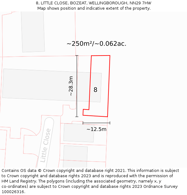 8, LITTLE CLOSE, BOZEAT, WELLINGBOROUGH, NN29 7HW: Plot and title map