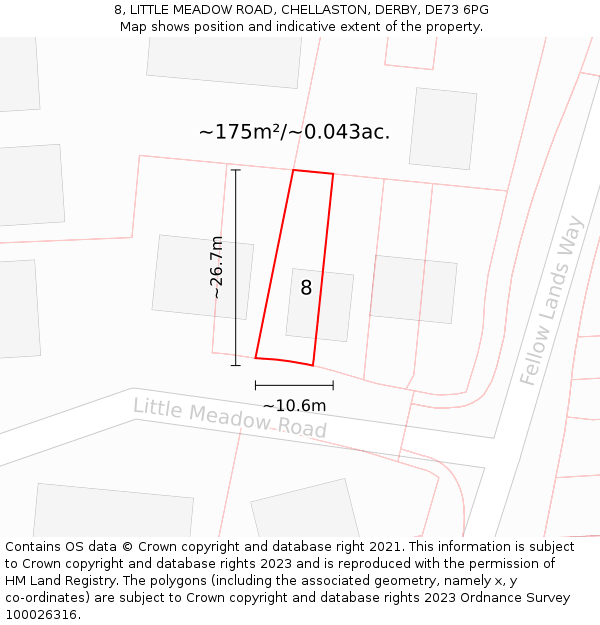 8, LITTLE MEADOW ROAD, CHELLASTON, DERBY, DE73 6PG: Plot and title map