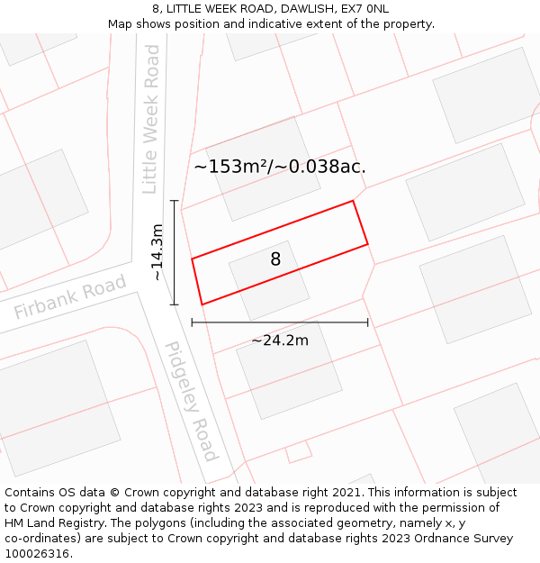 8, LITTLE WEEK ROAD, DAWLISH, EX7 0NL: Plot and title map