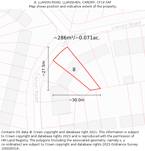 8, LLANON ROAD, LLANISHEN, CARDIFF, CF14 5AF: Plot and title map