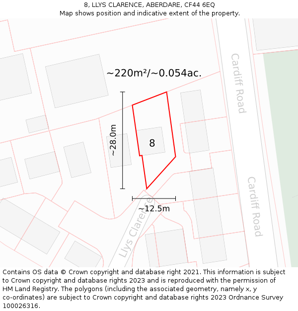 8, LLYS CLARENCE, ABERDARE, CF44 6EQ: Plot and title map