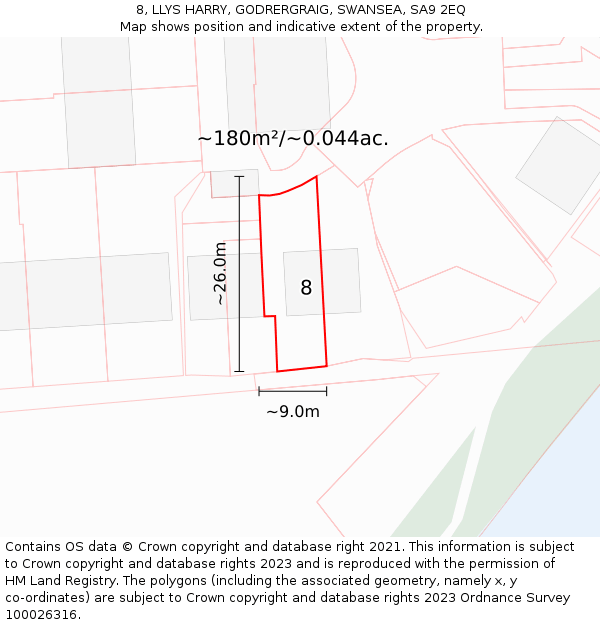 8, LLYS HARRY, GODRERGRAIG, SWANSEA, SA9 2EQ: Plot and title map