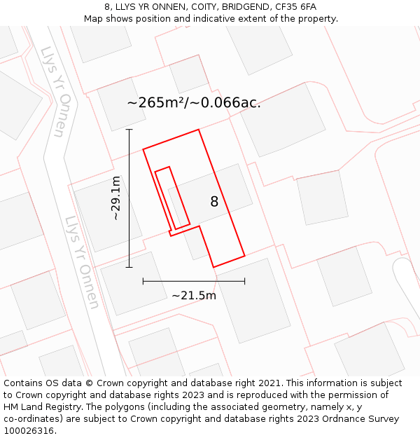 8, LLYS YR ONNEN, COITY, BRIDGEND, CF35 6FA: Plot and title map