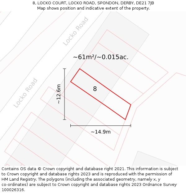 8, LOCKO COURT, LOCKO ROAD, SPONDON, DERBY, DE21 7JB: Plot and title map