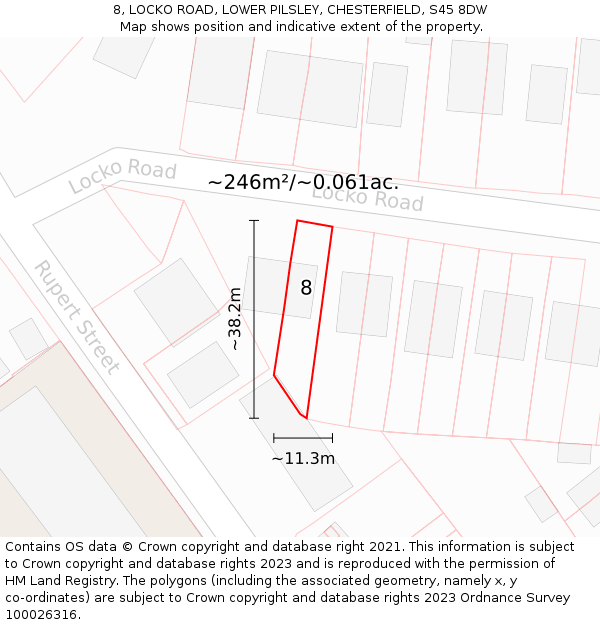 8, LOCKO ROAD, LOWER PILSLEY, CHESTERFIELD, S45 8DW: Plot and title map