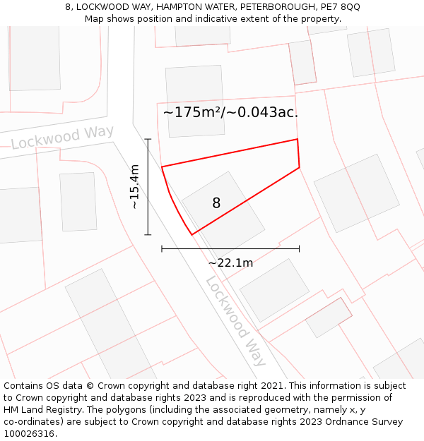 8, LOCKWOOD WAY, HAMPTON WATER, PETERBOROUGH, PE7 8QQ: Plot and title map