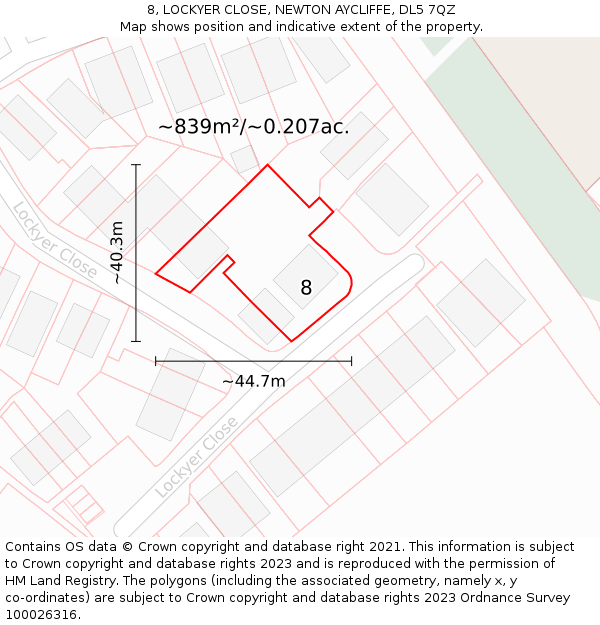 8, LOCKYER CLOSE, NEWTON AYCLIFFE, DL5 7QZ: Plot and title map