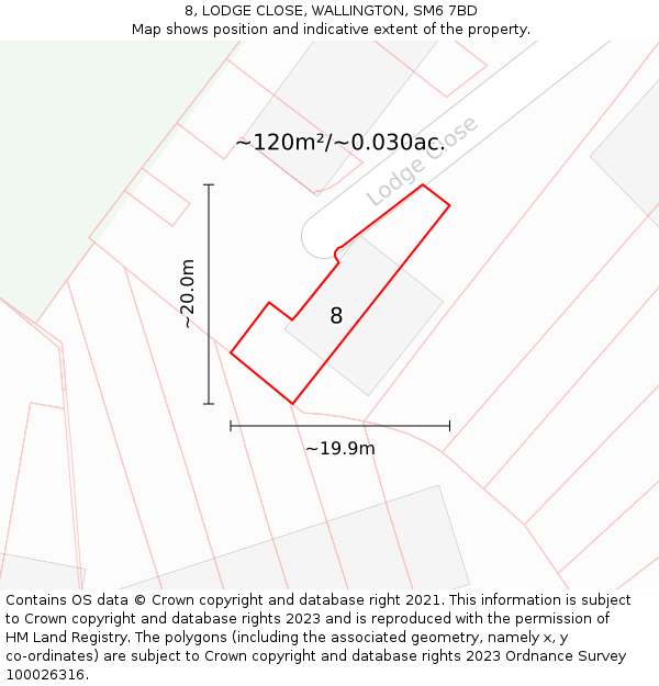 8, LODGE CLOSE, WALLINGTON, SM6 7BD: Plot and title map