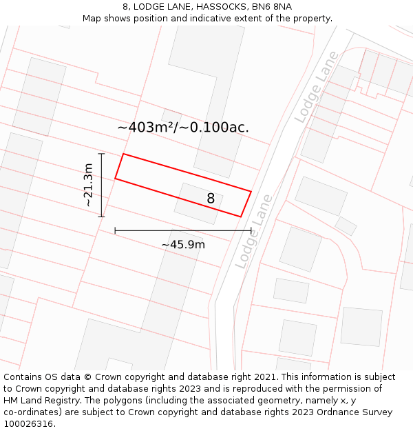 8, LODGE LANE, HASSOCKS, BN6 8NA: Plot and title map
