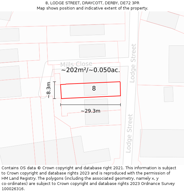 8, LODGE STREET, DRAYCOTT, DERBY, DE72 3PR: Plot and title map