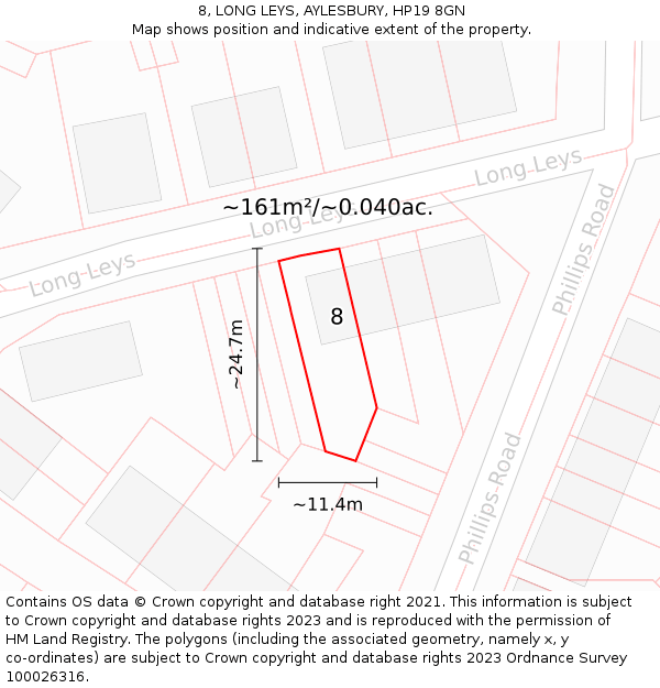 8, LONG LEYS, AYLESBURY, HP19 8GN: Plot and title map