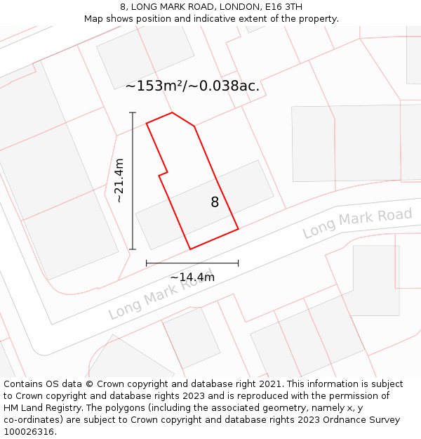 8, LONG MARK ROAD, LONDON, E16 3TH: Plot and title map