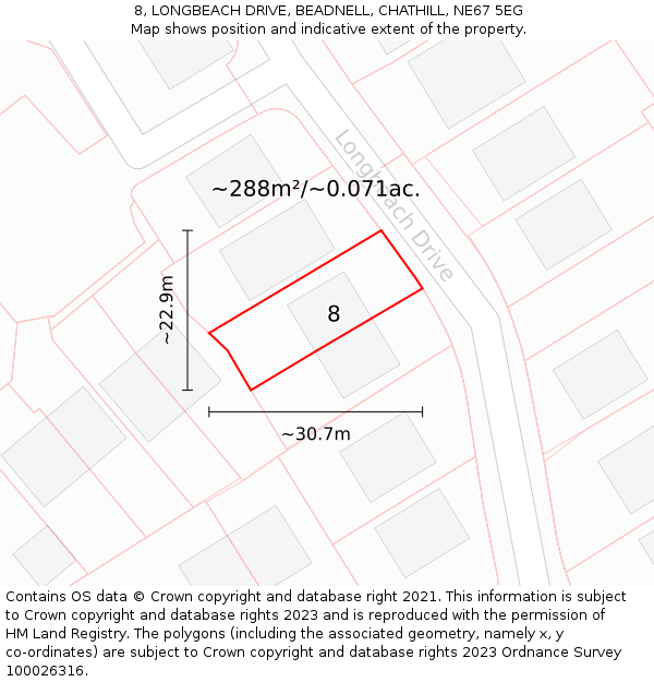 8, LONGBEACH DRIVE, BEADNELL, CHATHILL, NE67 5EG: Plot and title map