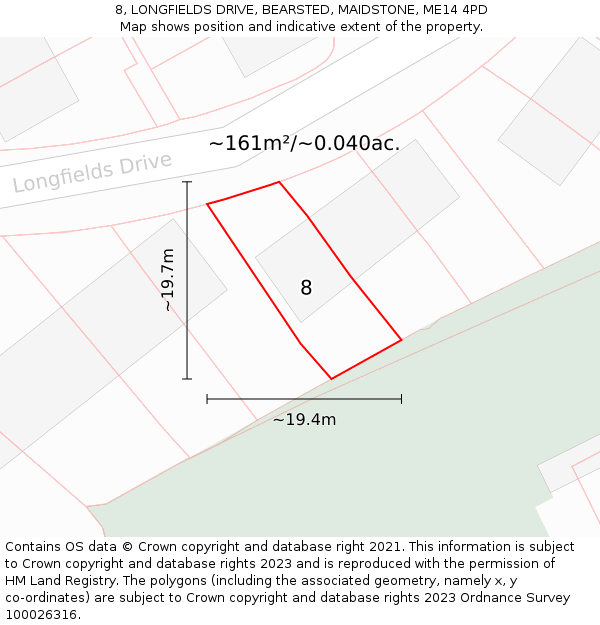8, LONGFIELDS DRIVE, BEARSTED, MAIDSTONE, ME14 4PD: Plot and title map