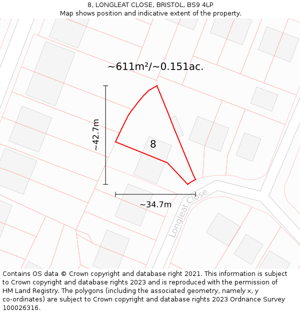 8, LONGLEAT CLOSE, BRISTOL, BS9 4LP: Plot and title map