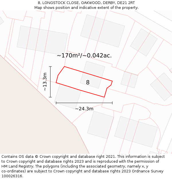 8, LONGSTOCK CLOSE, OAKWOOD, DERBY, DE21 2RT: Plot and title map