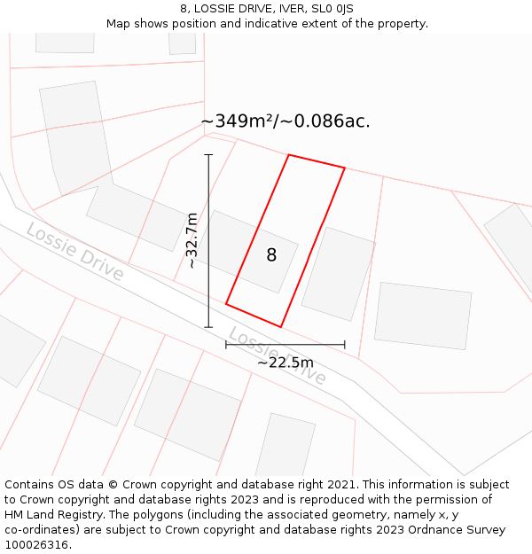 8, LOSSIE DRIVE, IVER, SL0 0JS: Plot and title map