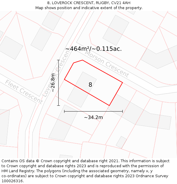 8, LOVEROCK CRESCENT, RUGBY, CV21 4AH: Plot and title map