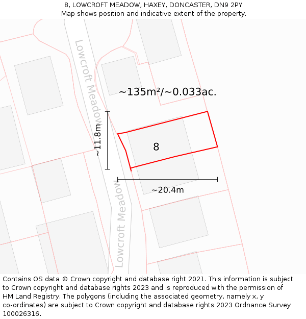 8, LOWCROFT MEADOW, HAXEY, DONCASTER, DN9 2PY: Plot and title map