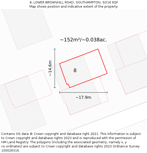8, LOWER BROWNHILL ROAD, SOUTHAMPTON, SO16 9QF: Plot and title map