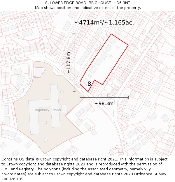 8, LOWER EDGE ROAD, BRIGHOUSE, HD6 3NT: Plot and title map