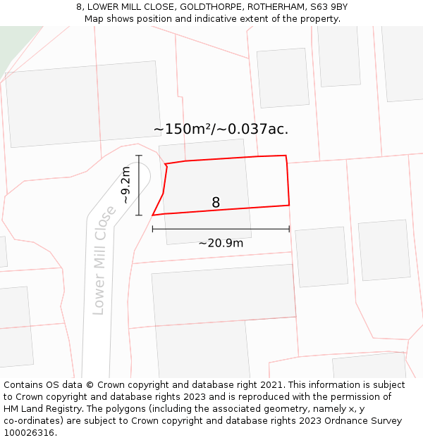 8, LOWER MILL CLOSE, GOLDTHORPE, ROTHERHAM, S63 9BY: Plot and title map