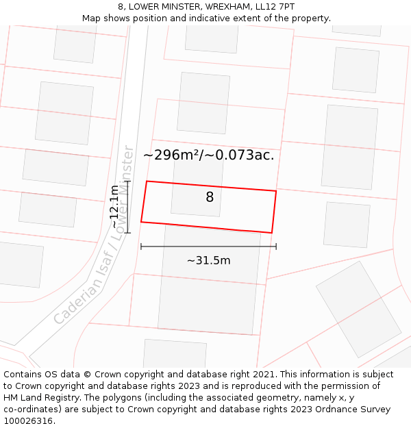 8, LOWER MINSTER, WREXHAM, LL12 7PT: Plot and title map