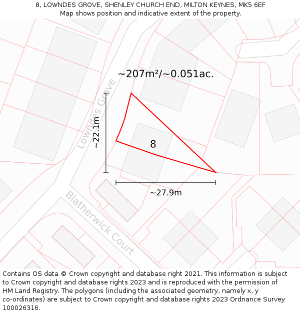 8, LOWNDES GROVE, SHENLEY CHURCH END, MILTON KEYNES, MK5 6EF: Plot and title map