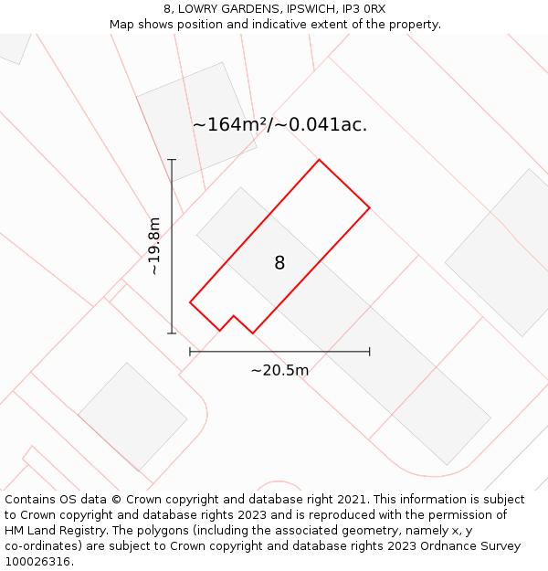 8, LOWRY GARDENS, IPSWICH, IP3 0RX: Plot and title map