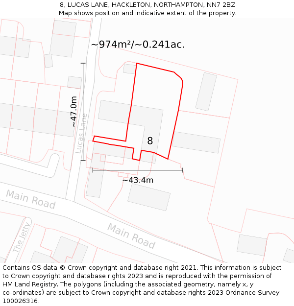 8, LUCAS LANE, HACKLETON, NORTHAMPTON, NN7 2BZ: Plot and title map