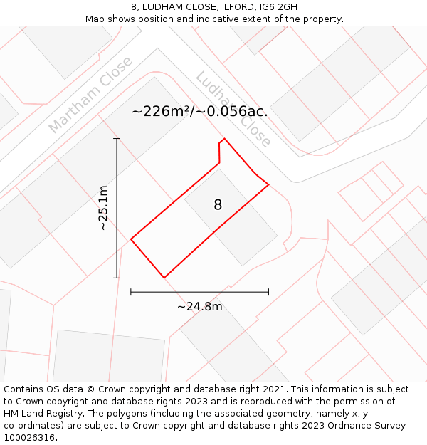 8, LUDHAM CLOSE, ILFORD, IG6 2GH: Plot and title map