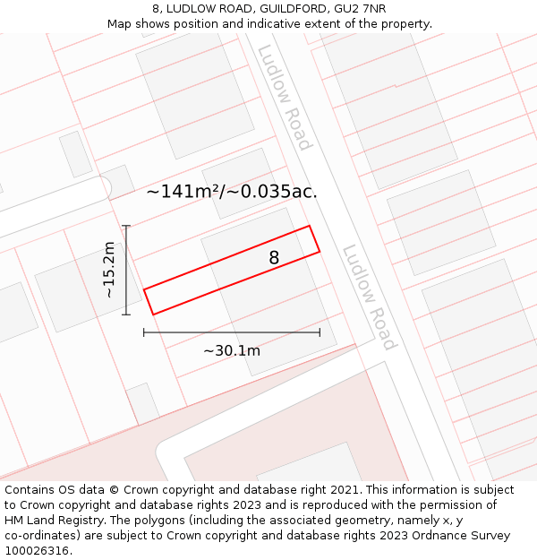 8, LUDLOW ROAD, GUILDFORD, GU2 7NR: Plot and title map