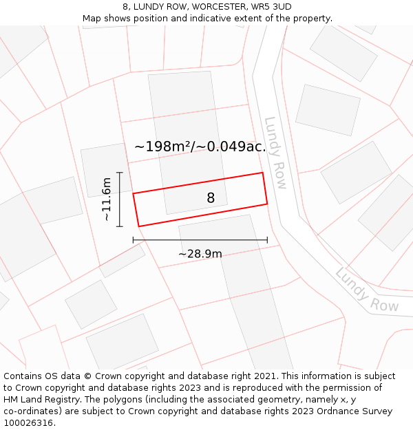 8, LUNDY ROW, WORCESTER, WR5 3UD: Plot and title map