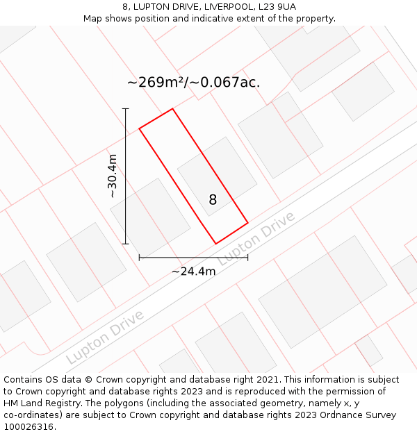 8, LUPTON DRIVE, LIVERPOOL, L23 9UA: Plot and title map