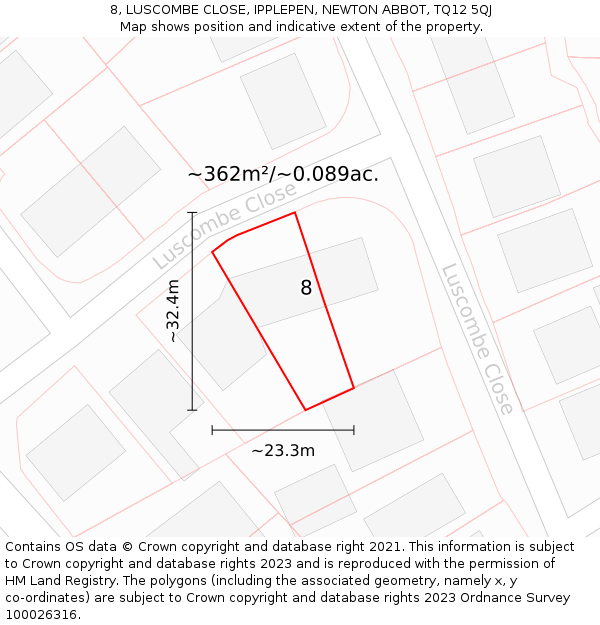 8, LUSCOMBE CLOSE, IPPLEPEN, NEWTON ABBOT, TQ12 5QJ: Plot and title map