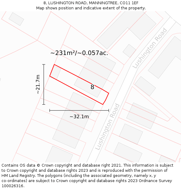 8, LUSHINGTON ROAD, MANNINGTREE, CO11 1EF: Plot and title map