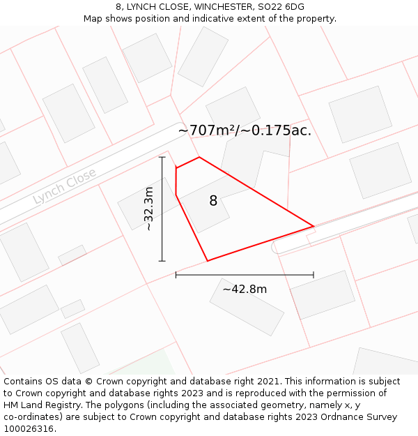 8, LYNCH CLOSE, WINCHESTER, SO22 6DG: Plot and title map
