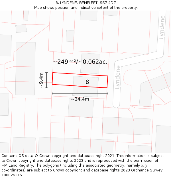 8, LYNDENE, BENFLEET, SS7 4DZ: Plot and title map