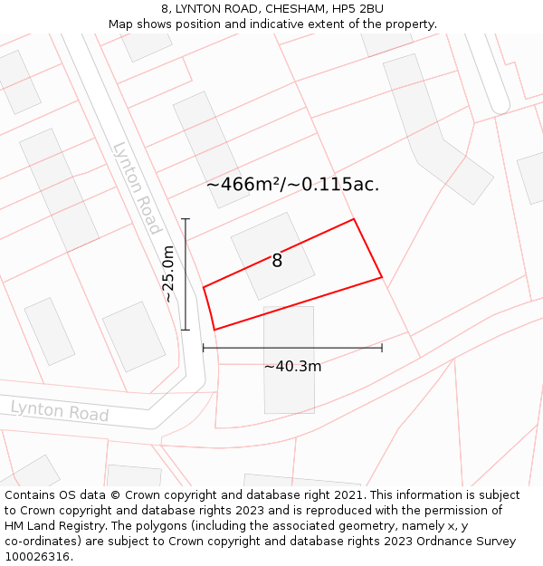 8, LYNTON ROAD, CHESHAM, HP5 2BU: Plot and title map